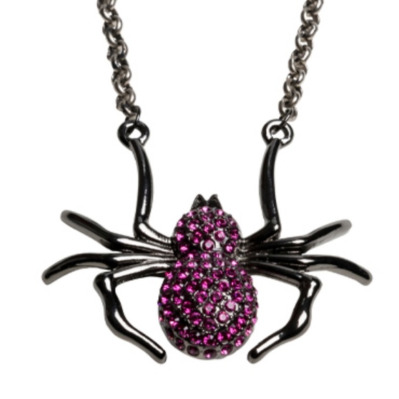 Sparkle Spider Necklace with Fuchsia crystals - Picture 3 of 7